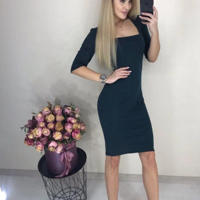 

2021 Sexy Square Collar Party Half Sleeve Solid Color Slim Women Elegant Vintage Casual Autumn New 5vlu, Burgundy