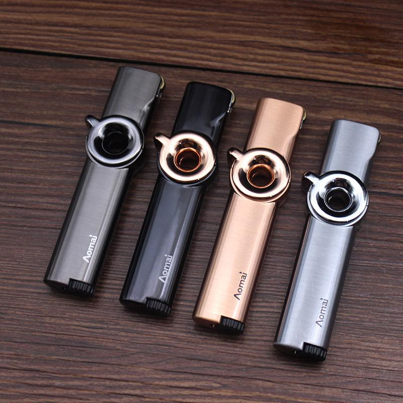 

Aomai Web Celebrity Lighter Creative Rotary Switch Windproof Round Hole Blue Flame Straight Metal Plating Personality Men's Gift For Ci