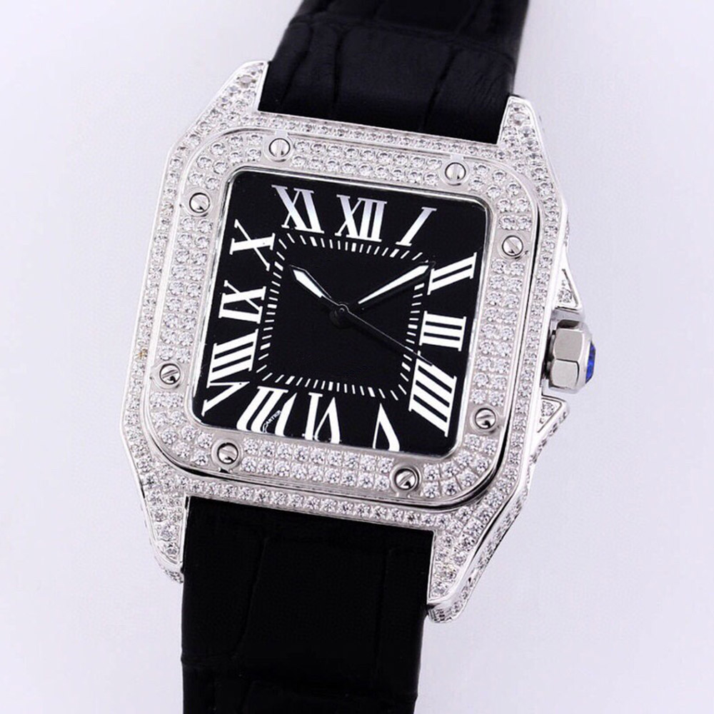 

Mens Automatic Mechanical Watches 51x39x11.5mm 316 Stainless Steel Case Inlaid With Swarovski Rhinestones Waterproof 50 Meters Cowhide Strap Montre de Luxe, Customize