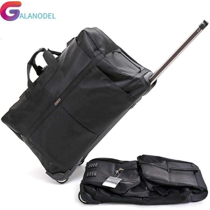 

Duffel Bags Large Capacity Trolley Travel Bag Suitcase On Wheels Valise Bagages Roulettes Hand Unisex Folding Big, 24inch black
