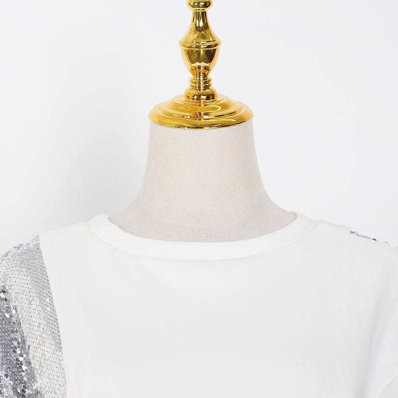 

Sequins Casual White Sweatshirt For Women O Neck Long Sleeve Irregular Patchwork Sweatershirts Female 2021 New, Black