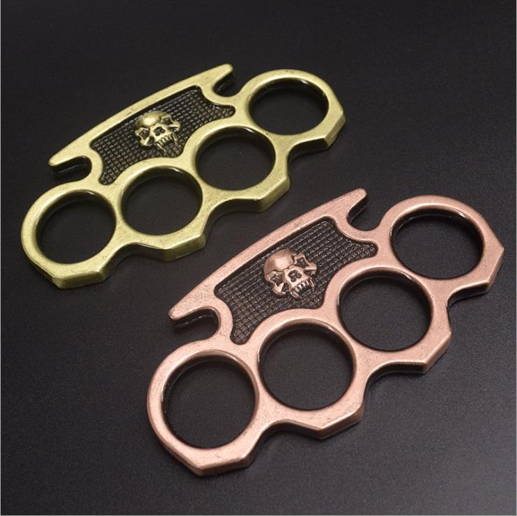 

Fist button glove iron four-finger tiger ring legal self-defense weapon defense tool metal skull hand buckle, Black