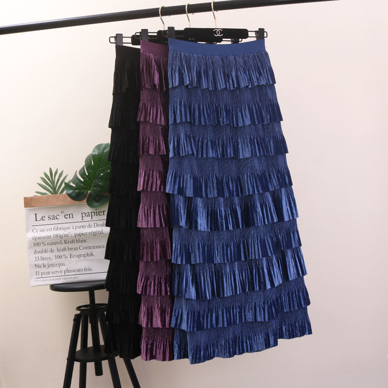 

autumn korean winter elastic waistline of plied soft women's fashionable skirts y144 ma9z, Black