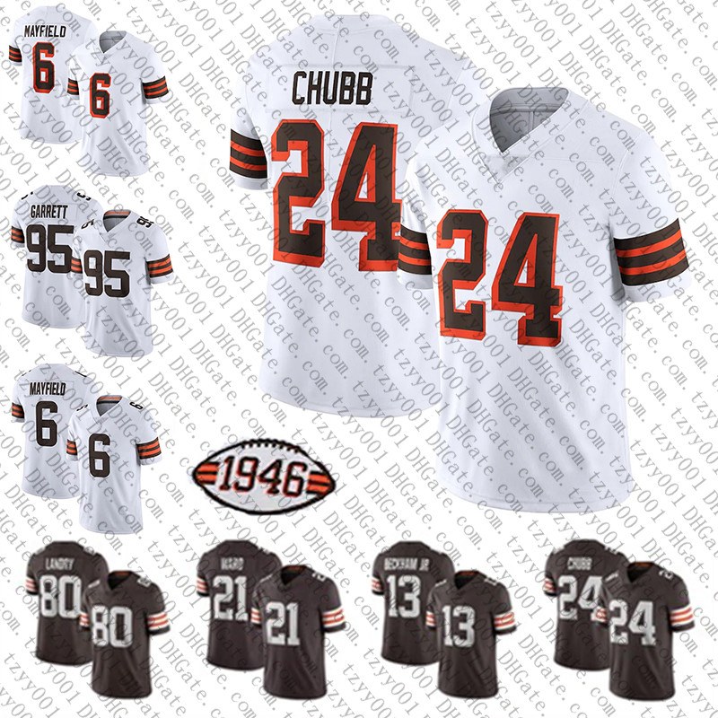 

24 Nick Chubb 6 Baker Mayfield 28 Jeremiah Owusu-Koramoah Custom Football Jersey 90 Jadeveon Clowney 27 Kareem Hunt Myles Garrett Jarvis Landry Donovan Peoples-Jones, Youth