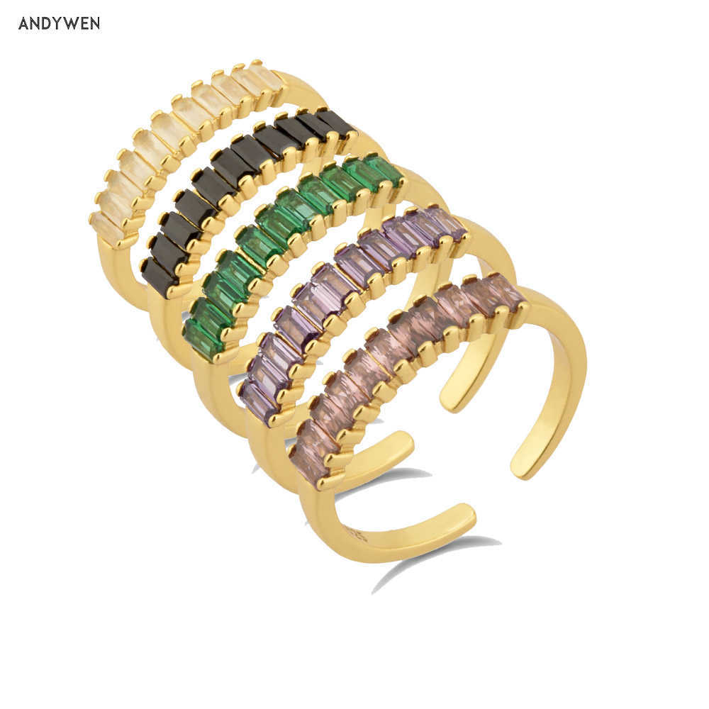

ANDYWEN 925 Sterling Silver 5 Color Summer Square Zircon CZ Resizable Rings Fashion Round Adjustal Circle Women Jewelry 210608