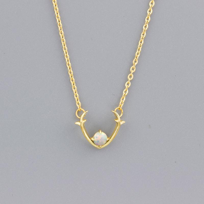 

Pendant Necklaces Antlers & Pendants Gold Color Stainless Steel Chain Dainty Opal Stone Necklace Christmas Jewelry Bijoux Femme