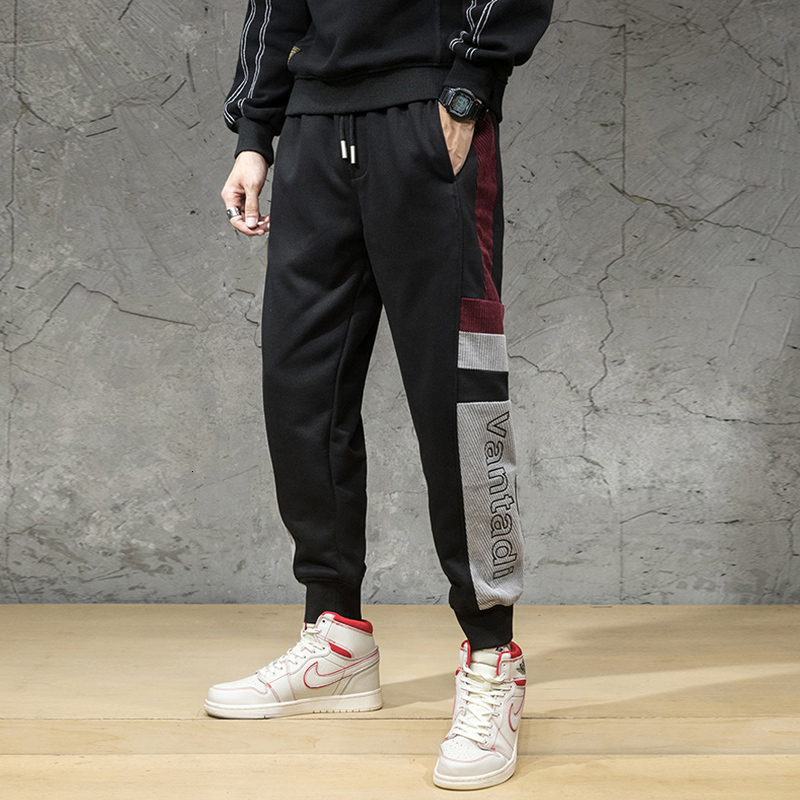 

2021 New Fashion Streetwear Men Jeans Loose Fit Spliced Designer Casual Corduroy Cargo Pants Wide Leg Trousers Hip Hop Joggers Sweatpants Kt, Black