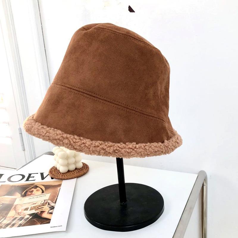 

Wide Brim Hats Bucket Hat For Women Suede Double Sided With Lamb Hair Cap Plain Panama Outdoor Hiking Beach Fishing Sunscreen Female Bob, Black