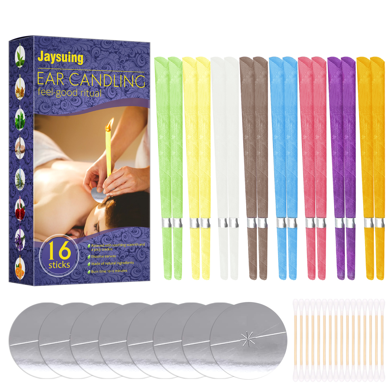 Free freight Jaysuing Aromatherapy earwax set earwax cleaning ear care relax relieve pressure tinnitus with plug earcandle-image-752112212