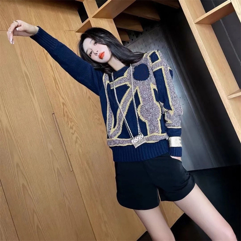 

Women' Sweaters Jacquard Loose Design Feeling Knitting Jacket Women Knitted Sweater Woollen Pullover Fall Girls Wool Embroidery Letter Knit Shirt Super Elastic, Black