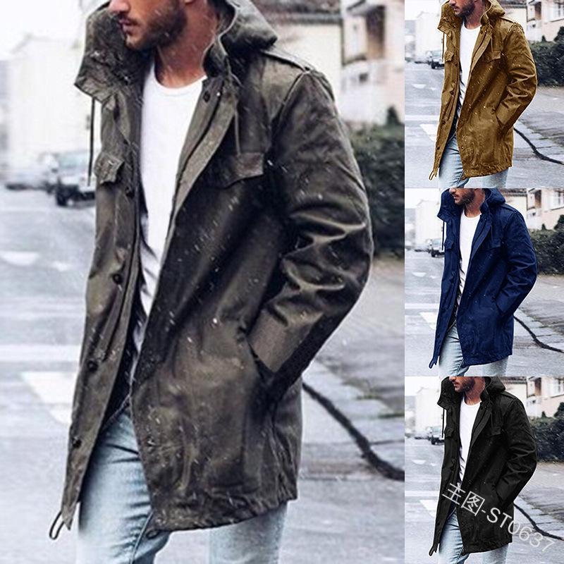 

Men' Hooded Trench Coat Spring Fashion Plus Size Long Jackets Slim Zip Belt England Style Mens Clothing Lugentolo Coats, Black