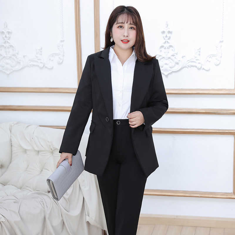 

XL-9XL oversized women's clothing High-quality stretch suit professional formal jacket loose female work clothes 2-piece 210527, Black