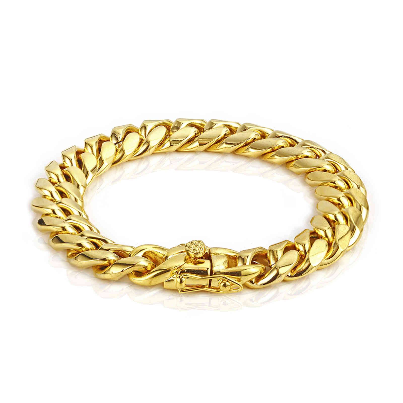 

Hip Hop Jewelry Miami Cuban Link Bracelet 14k 18k Gold Vacuum Plated Stainls Steel Curb Bracelet