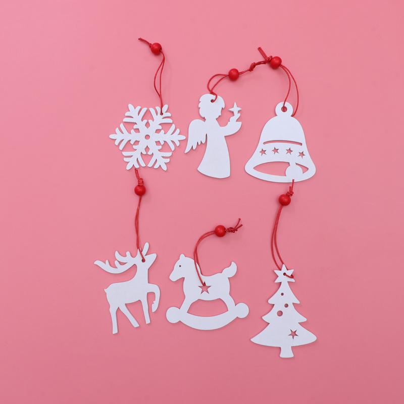 

Christmas Decorations 6PCS/Pack Vintage Wood Tag Snowflake Elk Angle Tree Bell Hobbyhorse Ornament Hanging Pendant DIY Craft For Wedding