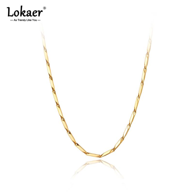 

Chains Lokaer Hiphop/Rock 3mm Stainless Steel Gold Color Geometry Charm Pendant Necklace For Women Men Punk Chain Link N21102, Silver
