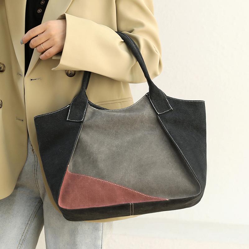 

Patchwork Color Ladies Handbags 2021 Casual Women's Shoulder Bag High Quality Canvas Crossbody Pack Purses Sac A Main Bolsos, Coffee