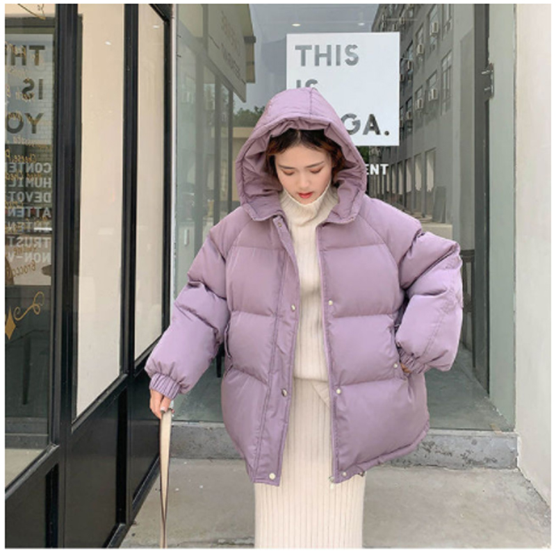 

New 2021 women's winter thick hooded cotton padded Korean style loose down parka oversized coat, Black