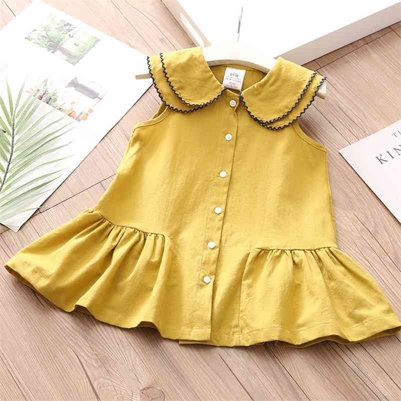 

Summer 2 3 6-12Years Children College Style Big Turn Down Neck Single-Breasted Princes Sleeveless Dress For Kids Baby Girls 210701, Yellow