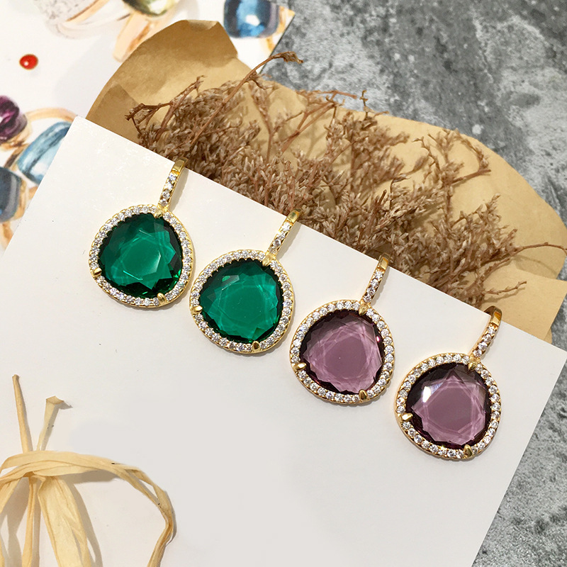 2021 Fashion Earrings color stone crystal designer earrings jewelry Women triangular eight color stone earrings with copper inlay wholesale-image-663964132