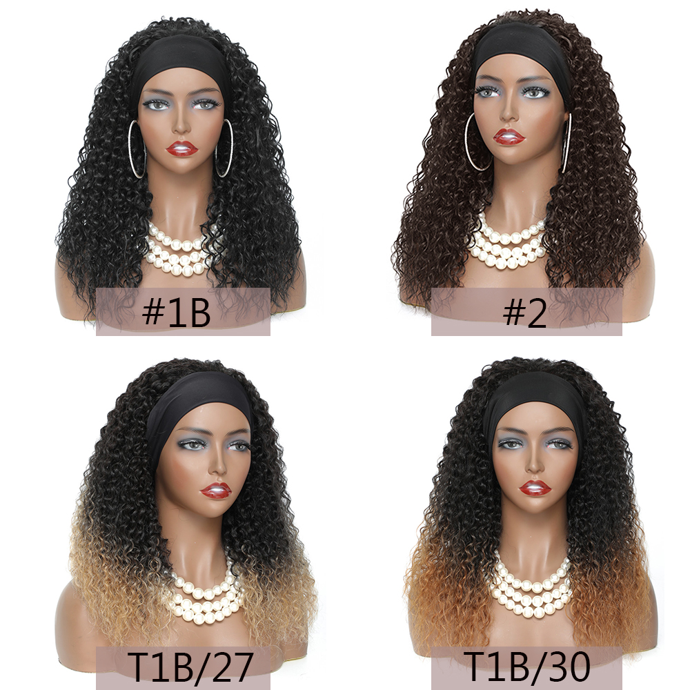 Costume Accessories Kinky Curly Headband Wigs Long Jerry Curly Afro Synthetic Wig with Headband Ombre Black Brown Hair Glueless Wig For Wome-image-749077534