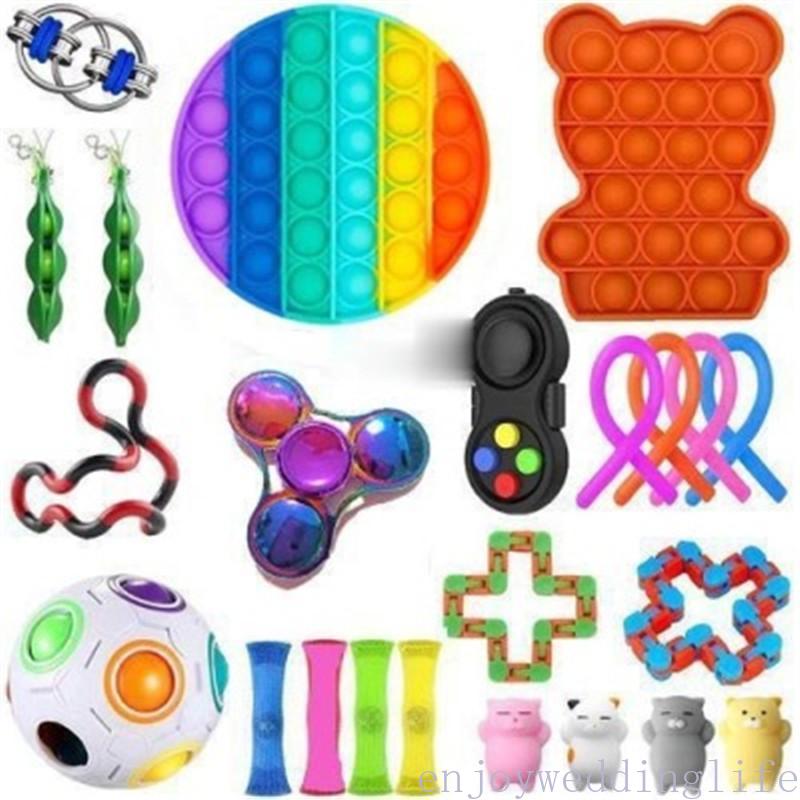 

2021 Hot Anti Stress Fidget Toys Sets Stretchy Strings Pop It Adults Children Squishy Sensory Antistress Relief Figet Toys Gift Pack