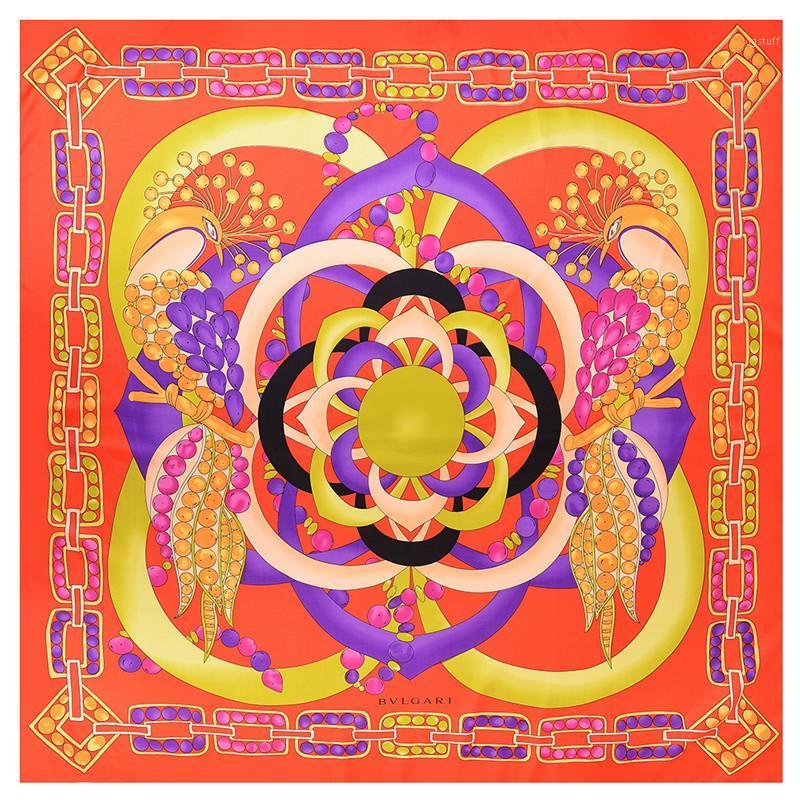 

Scarves 130cm Woman Scarf Shawl 100% Twill Silk Square Peacock Print Neckerchief Bandana Headband Hijab & Wraps, Blue;gray