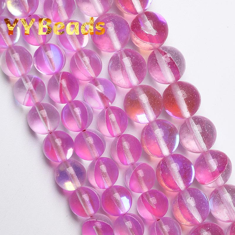 

Other Natural Austria Purple Pink Crystal Moonstone Glitter Beads 6-12mm Round Loose Charm For Jewelry Making DIY Women Bracelet
