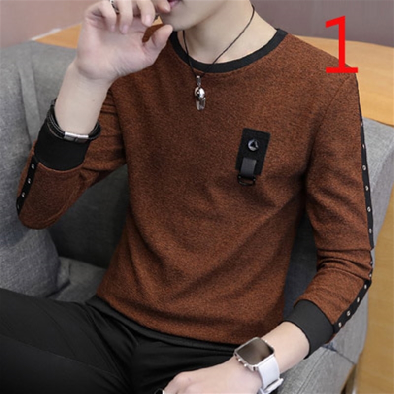 

2021 New Mercerized Cotton Half-high Collar Bottoming Shirt Autumn and Winter Men's Slim Long-sleeved T-shirt X3kh