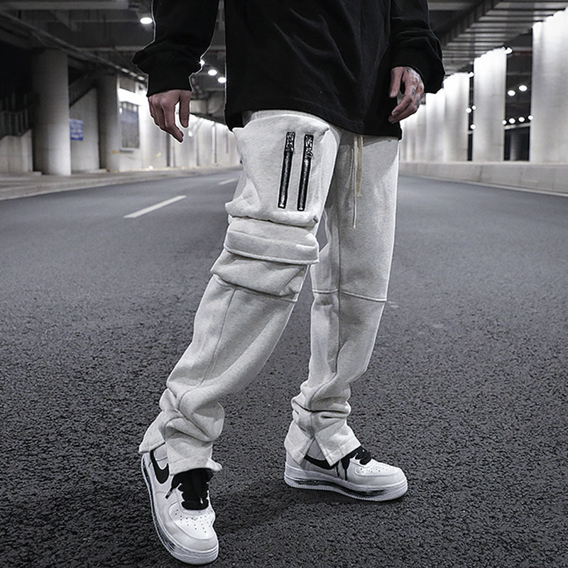 

2021 New Multi-pockets Streetwear Joggers Fleece Sweatpants Mens Drawstring Straight Oversize Gray Harem Pants Loose Casual Trousers Jfx6, Terry black