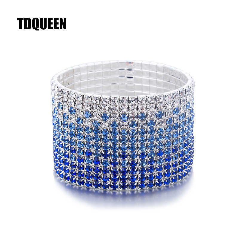 

12 Rows Crystal Rhinestone Bangles Bracelet for Women Silver Plated Blue and Clear Crystal Combination Wedding Bracelet Q0719