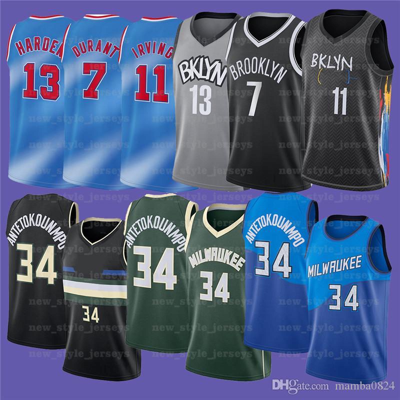 

7 Kevin 11 Kyrie 34 Giannis Irving Antetokounmpo Durant 13 Harden Brooklyn Nets Milwaukee Bucks z35 Basketball Jerseys, Black;red