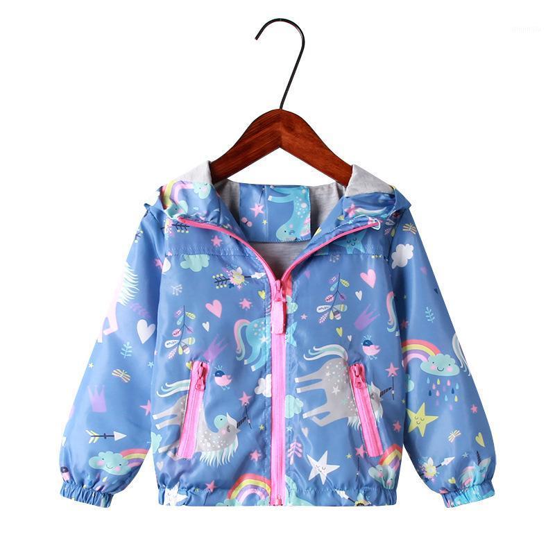 

Jackets 2021 Spring Autumn Toddler Kids Clothing For Girls Cartoon Print Hooded Zipper Children Jacket Girl Sweet Coat Outwear Tops, Blue;gray