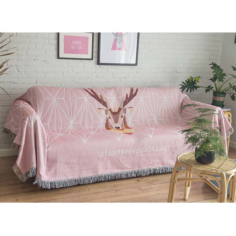

2021 New Pink Grey Nordic Deer Head Throw Blanket Knitted Chair Sofa Couch Carpet Travel Cover Tapestry Beach Blankets Tassel Lp08, Moon