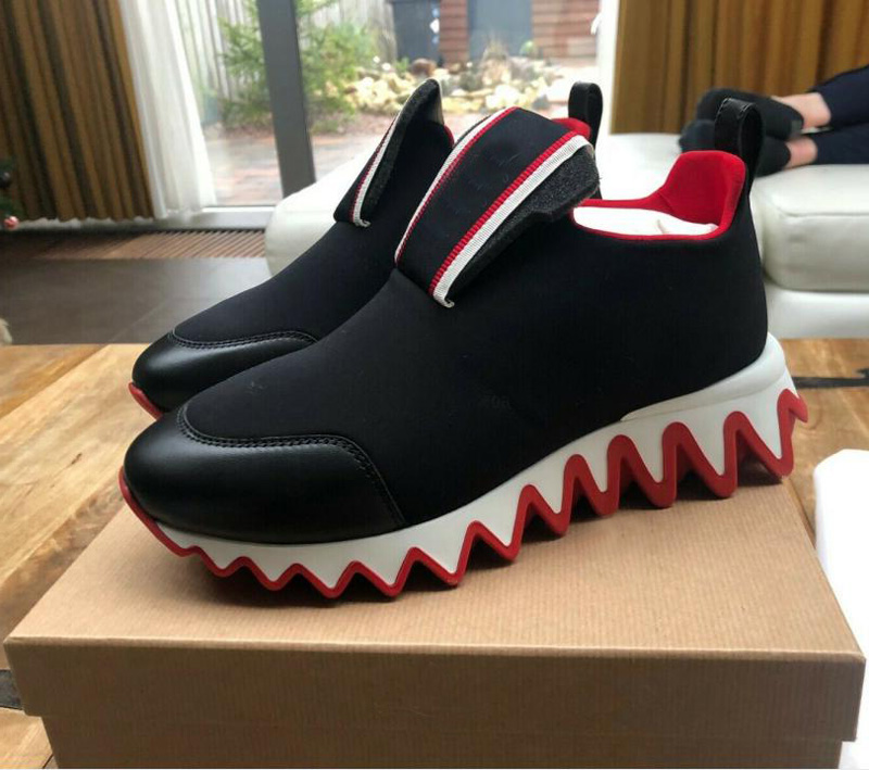 

Luxury Men Women Sharks Red Bottom Dress Shoes Refined Tiketa Runs Flat Sneakers Trendy Elastikid Black Suede Designer Outdoor Run Walk Casual Shark Trainers EU 35-47, #1