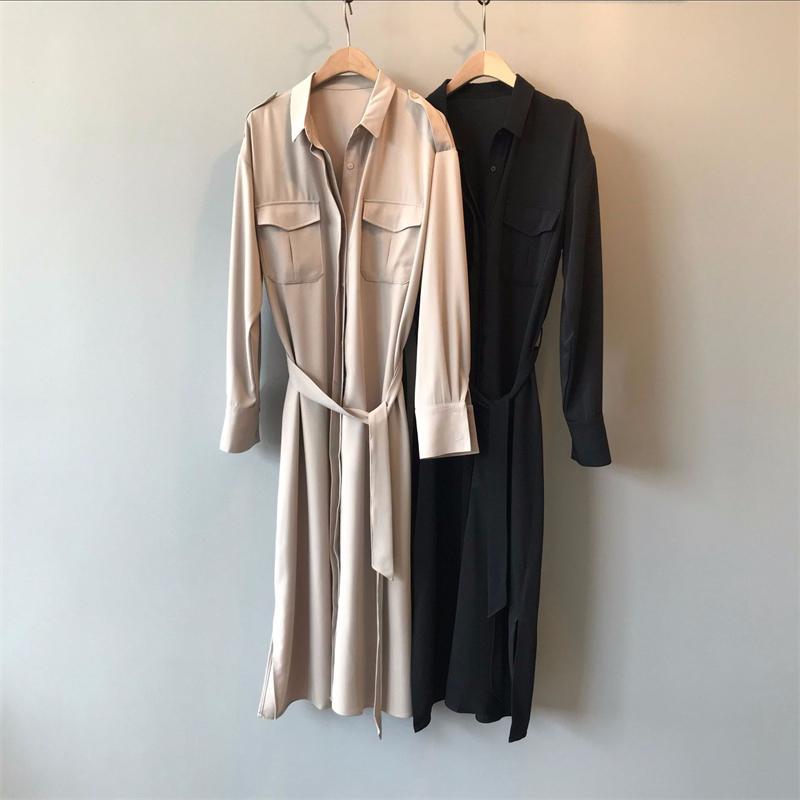 

Women's Trench Coats Spring Dress Women Waist Is Thin Temperament Shirt Skirt French Light Mature Style Long Z, Tan;black