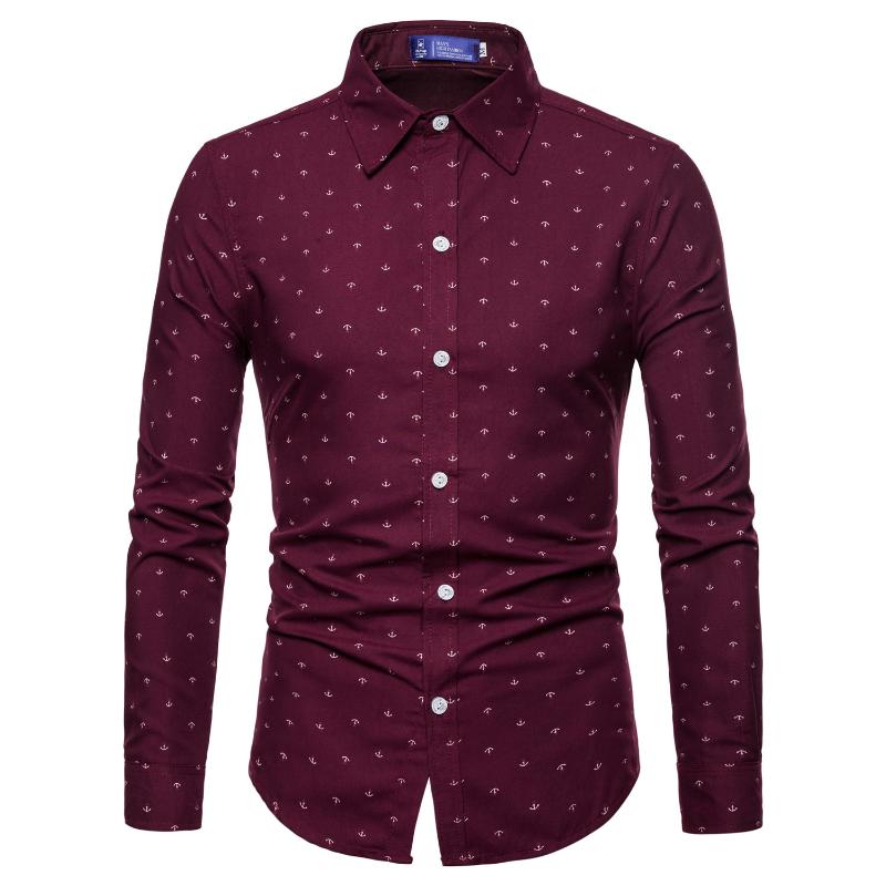 

Men's Casual Shirts 2021 Fall Men Long Sleeve Plus Size Shirt Boat Anchor Print Blouses For Dress Camisas Hombre, White;black