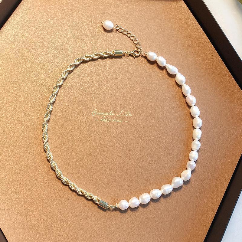 

French Retro Style Baroque Pearl Necklace For Women Female Light Luxury Trend Niche Design Wild Clavicle Chain Chokers, Golden;silver