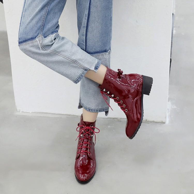 

Boots Big Size 9 10 11 12 Women Shoes Ankle For Ladies Woman Winter Plain Round Head Front Lacing, Black