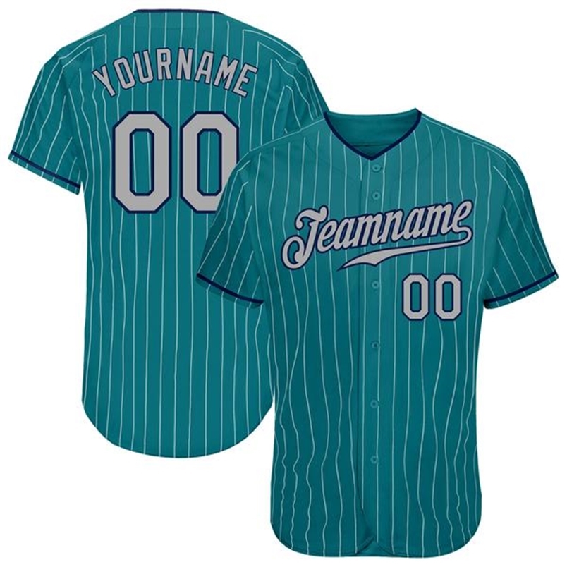 

95 Custom Aqua White Pinstripe Gray-Navy Authentic Baseball Jersey, Black