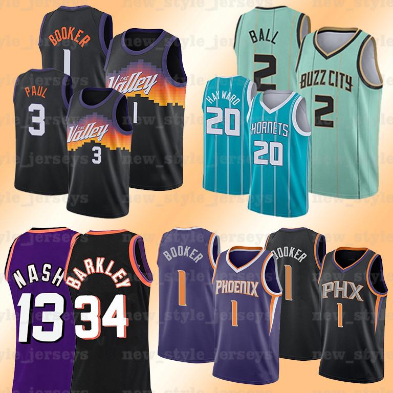 

Men9 LaMelo 20 Gordon Booker Ball Hayward 1 Devin 34 Charles 13 Steve Barkley Nash Phoenix Suns Charlotte Hornets Jersey, Men
