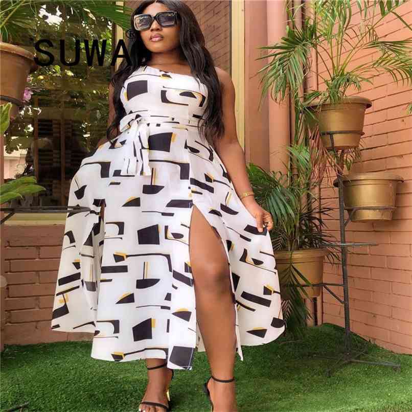 

Women Celebrity Fashion Midi Dresses Tie Dye One Shoulder Elegant Boho A-Line Evening Party And Wedding Robe Streetwear 210525, White