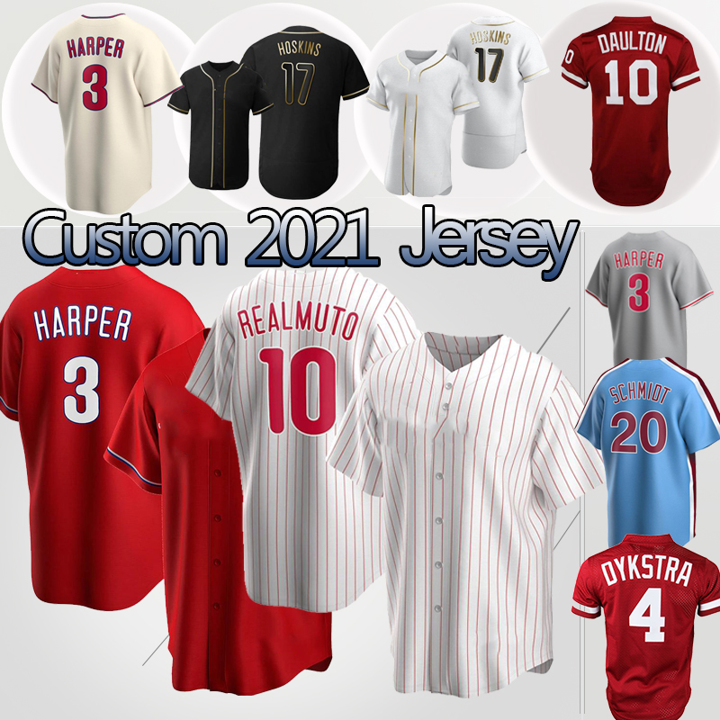 

2021 Custom Baseball Jerseys 3 Bryce Harpe 17 Rhys Hoskins 10 JT Realmuto 27 Aaron Nola 20 Mike Schmidt 18 Didi Gregorius 4 Dykstra jersey, Feichengren cool base 2020