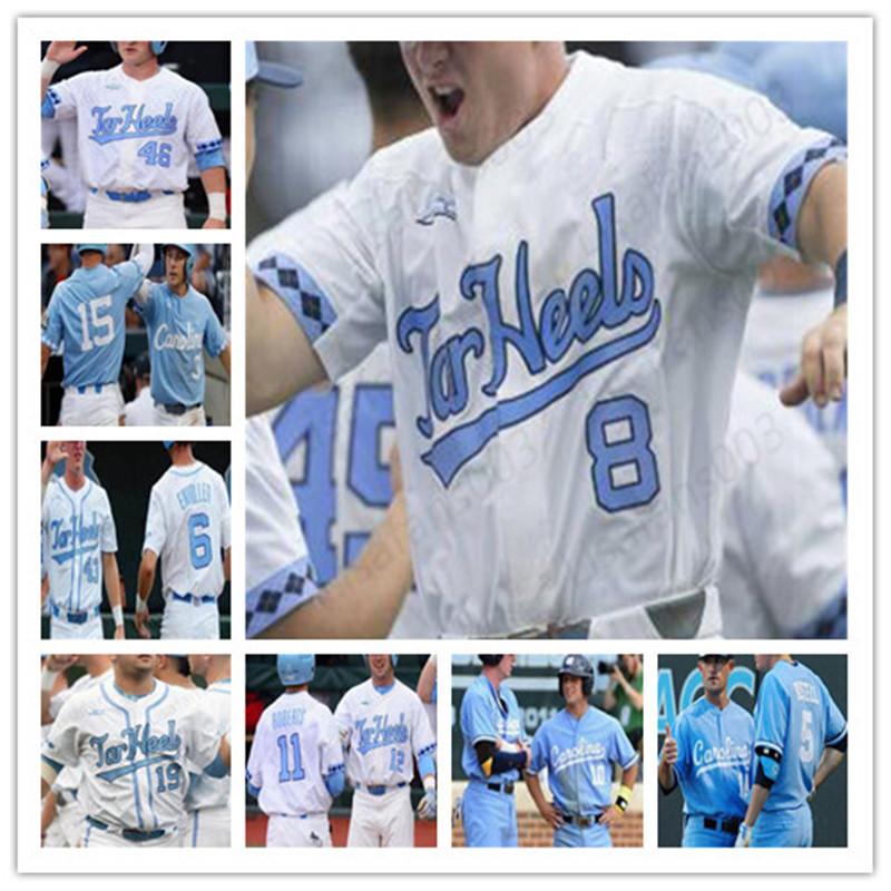 

UNC North Carolina Tar Heels Baseball Jerseys CWS 15 Michael Busch 19 Aaron Sabato 23 Tyler Baum 26 Jackson Hesterlee, Light blue