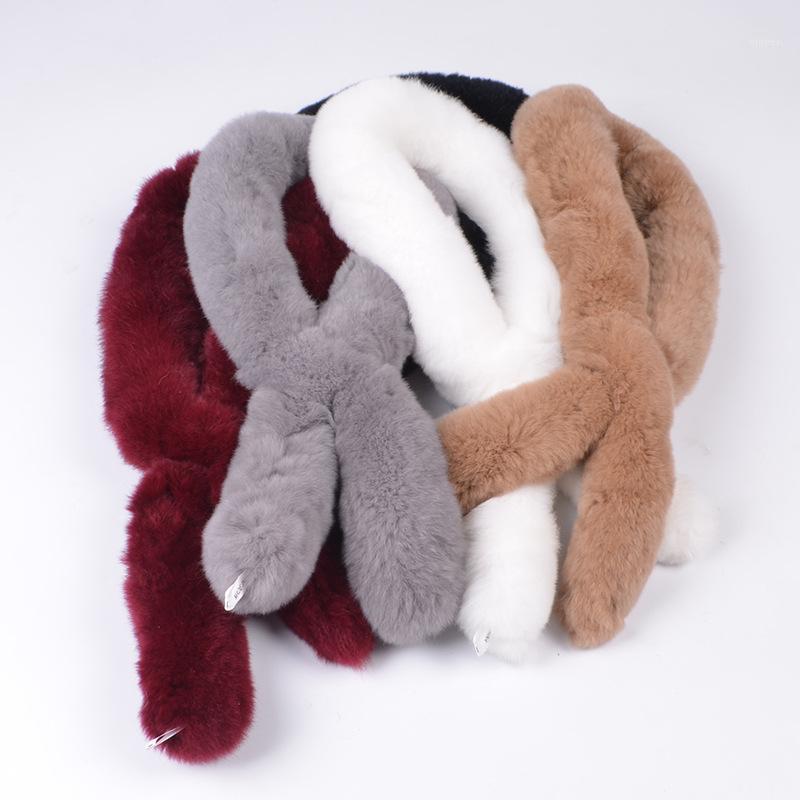 

Scarves Real Rex Fur Scarf Women Natural Collar Winter Warm Design For Lady Long 80cm, Blue;gray