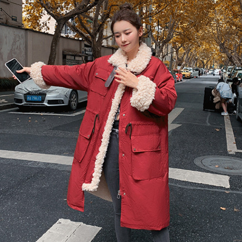 

2021 New Korean Style Solid Long Woman Coats Stand Collar Casual Female Jackets with Pockets Wool Liner Outwear Ladies Lambswool Parkas 38jf, Black