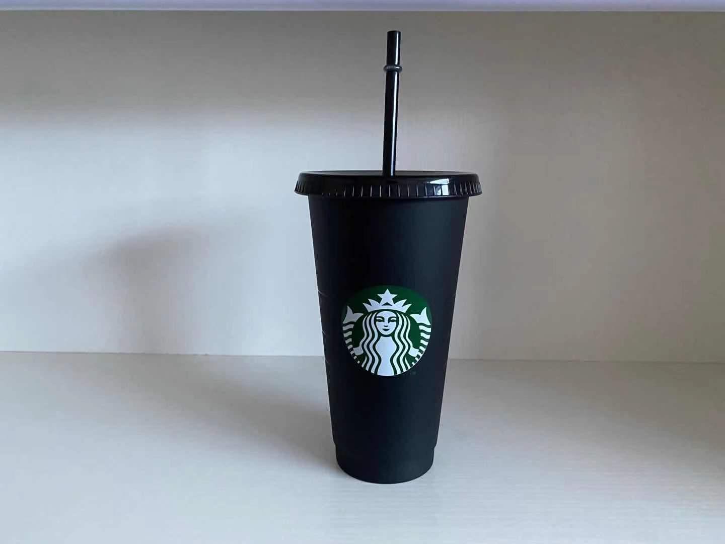 

24 oz plastic beverage juice cup and straw magic coffee cup custom Starbucks plastic cup, you can customize the logo, Black