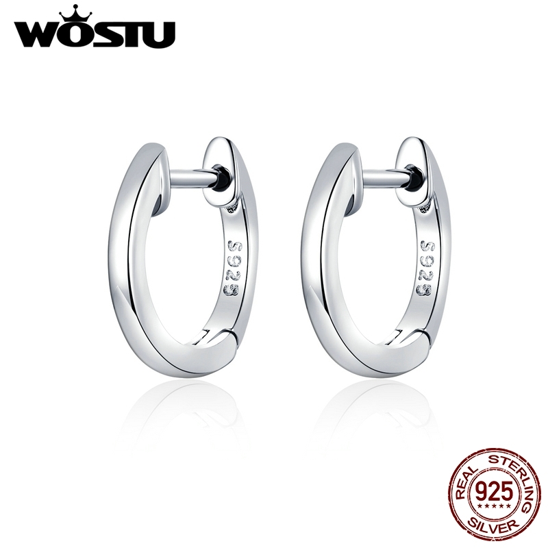 

WOSTU 925 Sterling Silver Simple Hoop For Women Small Earrings Wedding Engagement Jewelry Gift