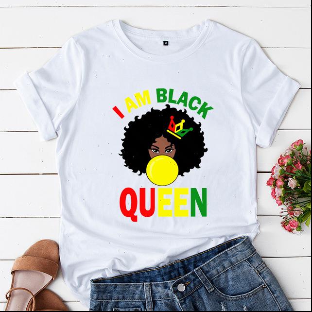 

women summer black girl africa map hair crown womens t shirt i am queen female fashion casual tees, White