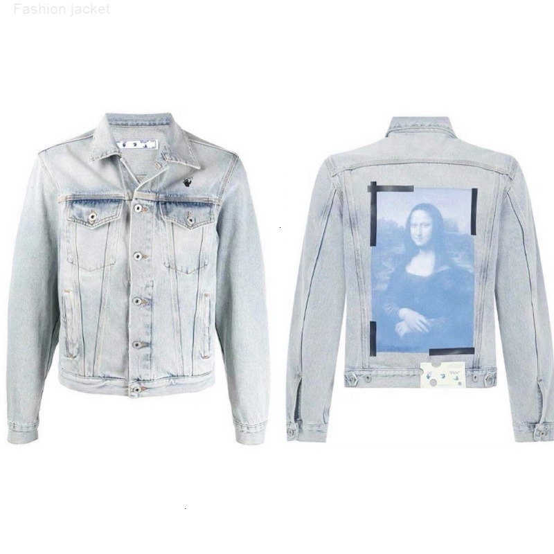 

Autumn and Winter Leisure High Street Fashion Br Off Style Youth Men' Women' Portrait Printed Denim Jacket, Black