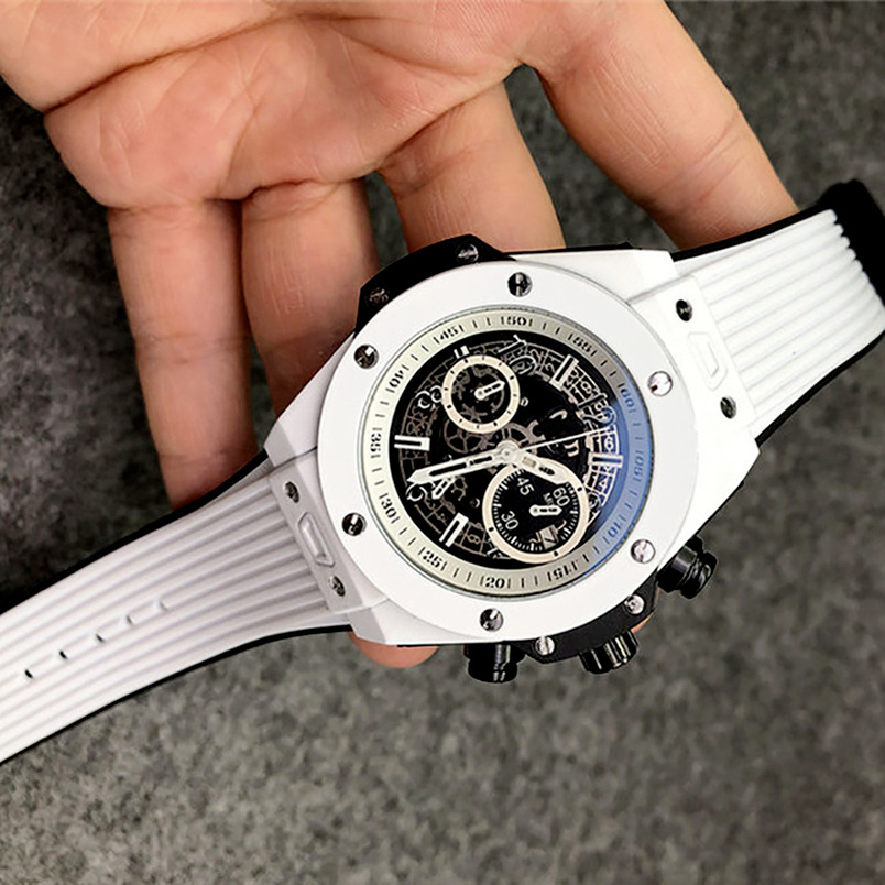 

5-4Mens watches quartz movement automatic date calendar all dial work leather rubber strap outdoor sports business montre de luxe designer, Slivery;brown